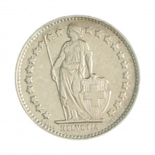 Km#23 ½ Franc 1944 B MBC+ Suíça Europa Prata 0.835 18.2(mm) 2.5(gr)
