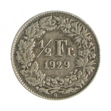 Km#23 ½ Franc 1929 B MBC Suíça Europa Prata 0.835 18.2(mm) 2.5(gr)