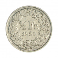 Km#23 ½ Franc 1920 B MBC Suíça Europa Prata 0.835 18.2(mm) 2.5(gr)