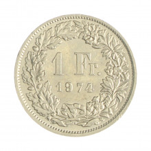 Km#24a.1 1 Franc 1974 MBC+ Suíça Europa Cupro-Níquel 23(mm) 4.4(gr)