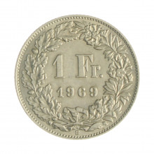 Km#24a.1 1 Franc 1969 B MBC+ Suíça Europa Cupro-Níquel 23(mm) 4.4(gr)