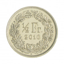 Km#23a.3 ½ Franc 2010 B MBC/SOB Suíça Europa Cupro-Níquel 18.2(mm) 2.2(gr)