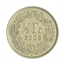 Km#23a.3 ½ Franc 2008 B MBC Suíça Europa Cupro-Níquel 18.2(mm) 2.2(gr)