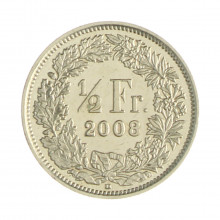 Km#23a.3 ½ Franc 2008 B MBC+ Suíça Europa Cupro-Níquel 18.2(mm) 2.2(gr)