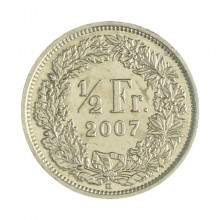 Km#23a.3 ½ Franc 2007 B MBC Suíça Europa Cupro-Níquel 18.2(mm) 2.2(gr)