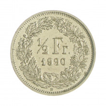 Km#23a.3 ½ Franc 1990 B MBC Suíça Europa Cupro-Níquel 18.2(mm) 2.2(gr)