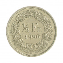 Km#23a.3 ½ Franc 1990 B MBC+ Suíça Europa Cupro-Níquel 18.2(mm) 2.2(gr)