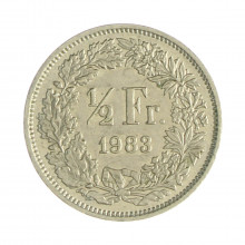 Km#23a.3 ½ Franc 1983 MBC+ Suíça Europa Cupro-Níquel 18.2(mm) 2.2(gr)