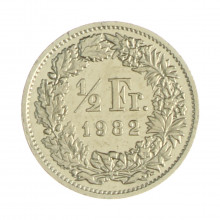 Km#23a.2 ½ Franc 1982 MBC+ Suíça Europa Cupro-Níquel 18.2(mm) 2.2(gr)