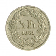 Km#23a.1 ½ Franc 1981 MBC Suíça Europa Cupro-Níquel 18.2(mm) 2.2(gr)