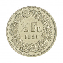 Km#23a.1 ½ Franc 1981 MBC+ Suíça Europa Cupro-Níquel 18.2(mm) 2.2(gr)