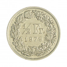Km#23a.1 ½ Franc 1979 SOB Suíça Europa Cupro-Níquel 18.2(mm) 2.2(gr)