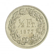 Km#23a.1 ½ Franc 1977 MBC+ Suíça Europa Cupro-Níquel 18.2(mm) 2.2(gr)