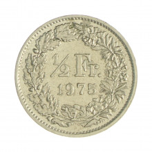 Km#23a.1 ½ Franc 1975 MBC Suíça Europa Cupro-Níquel 18.2(mm) 2.2(gr)