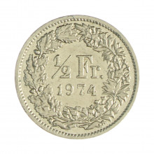 Km#23a.1 ½ Franc 1974 MBC Suíça Europa Cupro-Níquel 18.2(mm) 2.2(gr)