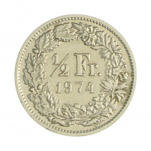 Km#23a.1 ½ Franc 1974 MBC+ Suíça Europa Cupro-Níquel 18.2(mm) 2.2(gr)