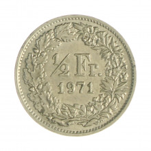 Km#23a.1 ½ Franc 1971 MBC Suíça Europa Cupro-Níquel 18.2(mm) 2.2(gr)