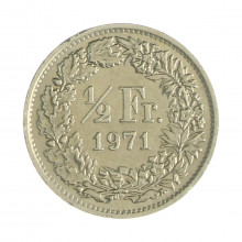 Km#23a.1 ½ Franc 1971 MBC Suíça Europa Cupro-Níquel 18.2(mm) 2.2(gr)