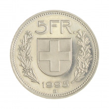 Km#40.a3 5 Franc 1995 B SOB/FC Suíça Europa Cupro-Níquel 31.45(mm) 13.2(gr)