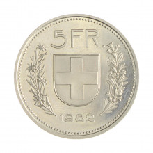 Km#40.a2 5 Franc 1982 SOB Suíça Europa Cupro-Níquel 31.45(mm) 13.2(gr)