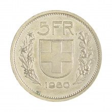 Km#40.a1 5 Franc 1980 MBC Suíça Europa Cupro-Níquel 31.45(mm) 13.2(gr)