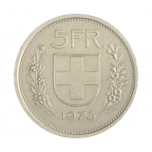 Km#40.a1 5 Franc 1975 MBC+ Suíça Europa Cupro-Níquel 31.45(mm) 13.2(gr)
