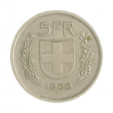 Km#40.a1 5 Franc 1968 B MBC+ Suíça Europa Cupro-Níquel 31.45(mm) 13.2(gr)