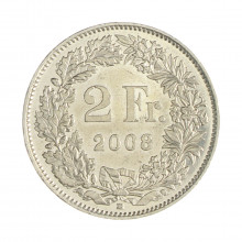 Km#21a.3 2 Franc 2008 B MBC+ Suíça Europa Cupro-Níquel 27.4(mm) 8.8(gr)