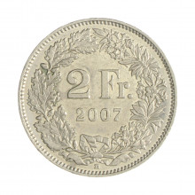 Km#21a.3 2 Franc 2007 B MBC+ Suíça Europa Cupro-Níquel 27.4(mm) 8.8(gr)