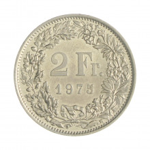 Km#21a.1 2 Franc 1975 MBC+ Suíça Europa Cupro-Níquel 27.4(mm) 8.8(gr)