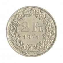 Km#21a.1 2 Franc 1974 MBC+ Suíça Europa Cupro-Níquel 27.4(mm) 8.8(gr)