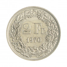 Km#21a.1 2 Franc 1970 MBC+ Suíça Europa Cupro-Níquel 27.4(mm) 8.8(gr)
