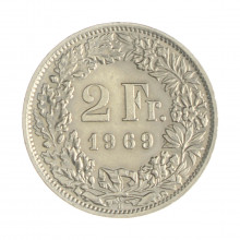 Km#21a.1 2 Franc 1969 B MBC Suíça Europa Cupro-Níquel 27.4(mm) 8.8(gr)