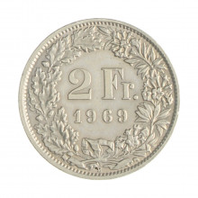 Km#21a.1 2 Franc 1969 B MBC+ Suíça Europa Cupro-Níquel 27.4(mm) 8.8(gr)
