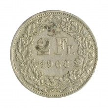 Km#21a.1 2 Franc 1968 MBC Suíça Europa Cupro-Níquel 27.4(mm) 8.8(gr)