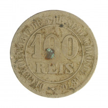 V-009 100 Réis 1879 BC/MBC C/Marca de Verniz *