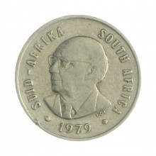Km#100 5 Cents 1979 MBC África do Sul África O fim da presidência de Nicolaas Johannes Diederichs. Níquel 17.35(mm) 2.5(