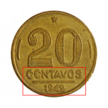 V-207 20 Centavos 1949 BC/MBC Batida Dupla "Anverso"
