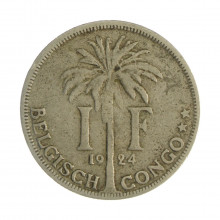 Km#21 1 Franc 1924 MBC Congo Belga África Cupro-Níquel 28.9(mm) 10(gr)