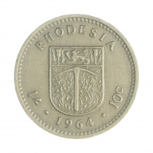 Km#2 10 Cents 1964 MBC+ Rodésia (Zimbabue) África Cupro - Níquel 23.5(mm) 5.7(gr)