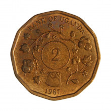Km#28 2 Shillings 1987 MBC+ Uganda África Aço com revestimento de cobre 24(mm) 8(gr)