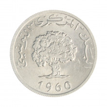 Km#282 5 Milliemes 1960 SOB Tunísia África Alumínio 23.97(mm) 1.5(gr)