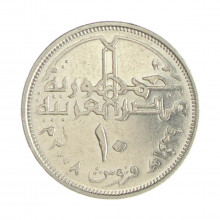 Km#990 10 Qirsh 2008 - (1429) SOB Egito África Aço com revestimento de níquel 19(mm) 3.4(gr)
