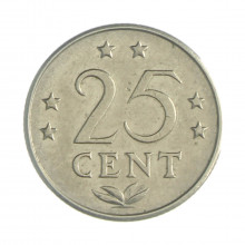 Km#11 25 Cents 1970 MBC+ Antilhas Holandesas América Níquel 20(mm) 3.5(gr)