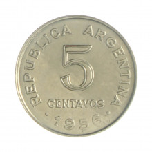 Km#50 5 Centavos 1956 MBC+ Argentina América Cupro-Níquel 17.2(mm) 2(gr)