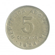 Km#50 5 Centavos 1954 MBC Argentina América Cupro-Níquel 17.2(mm) 2(gr)