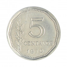 Km#65 5 Centavos 1970 MBC/SOB Argentina América  Alumínio 16(mm) 0.9(gr)