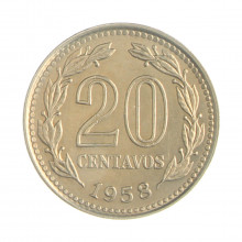Km#55 20 Centavos 1958 MBC+ Argentina América Aço revestimento níquel 21(mm) 4(gr)