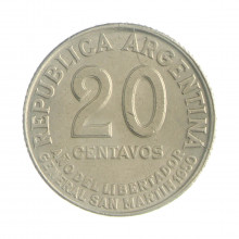Km#45 20 Centavos 1950 MBC Argentina América 100º Aniversário da Morte de José San Martin Cupro-Níquel 21(mm) 4(gr)