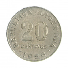 Km#52 20 Centavos 1956 MBC Argentina América Aço revestimento níquel 21(mm) 4(gr)